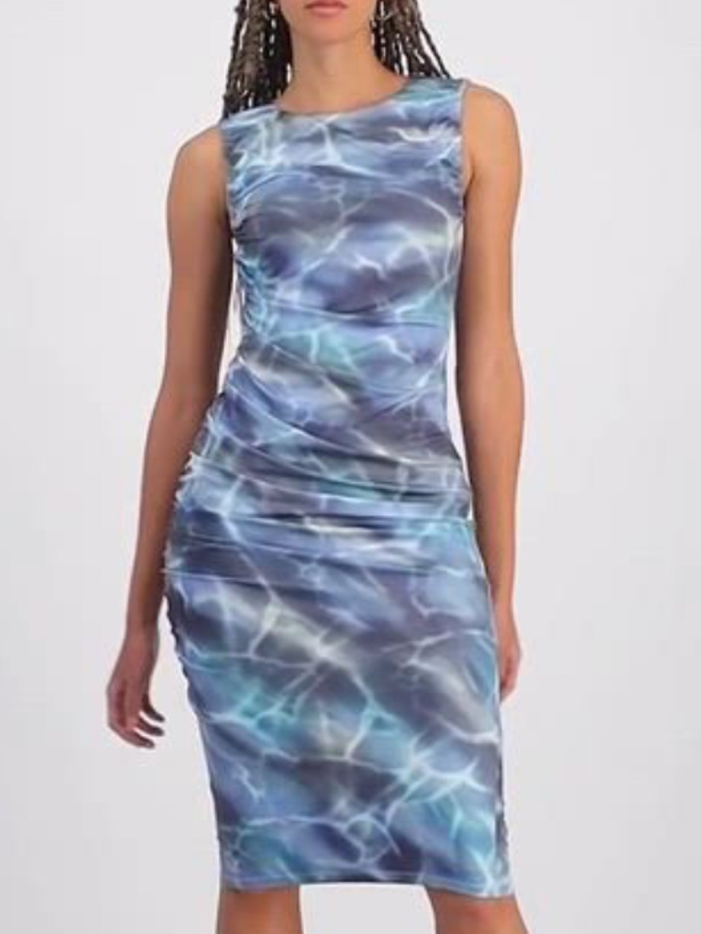 Bar III Blue Wave-Print Midi Bodycon Dress